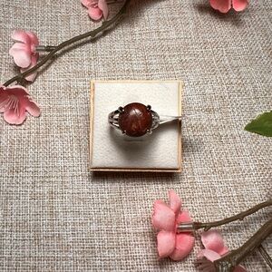 Size 6 | Silver Boho Gemstone Ring – Large Round Red Jasper, Chunky Statement